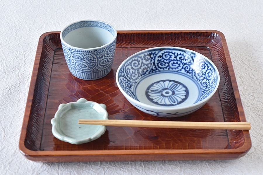 古伊万里染付蛸唐草文なます皿4枚 [B26416] 古伊万里染