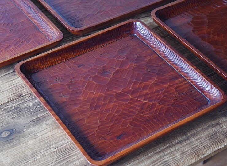 c8645c 讃岐彫 民芸 四方盆 膳 十枚 完売❣️伝統工芸 讃岐彫 四方