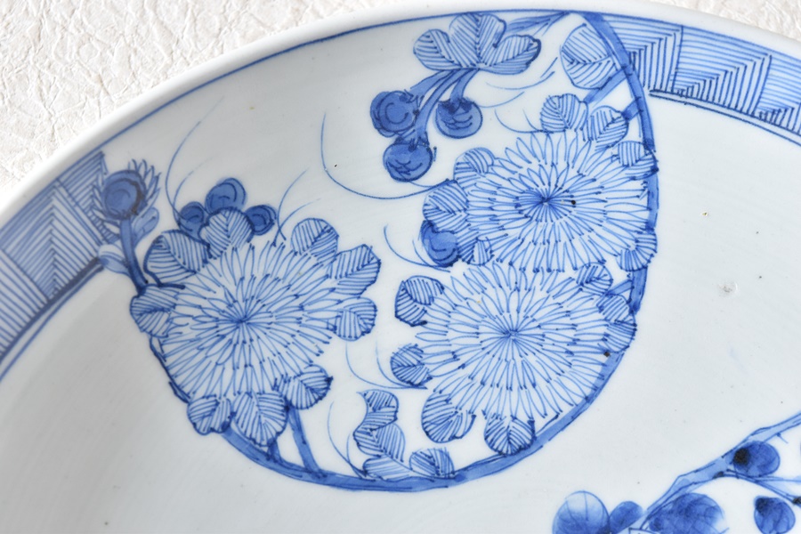 藍模様 輪花膾古伊万里角福5客 賢人図 中皿