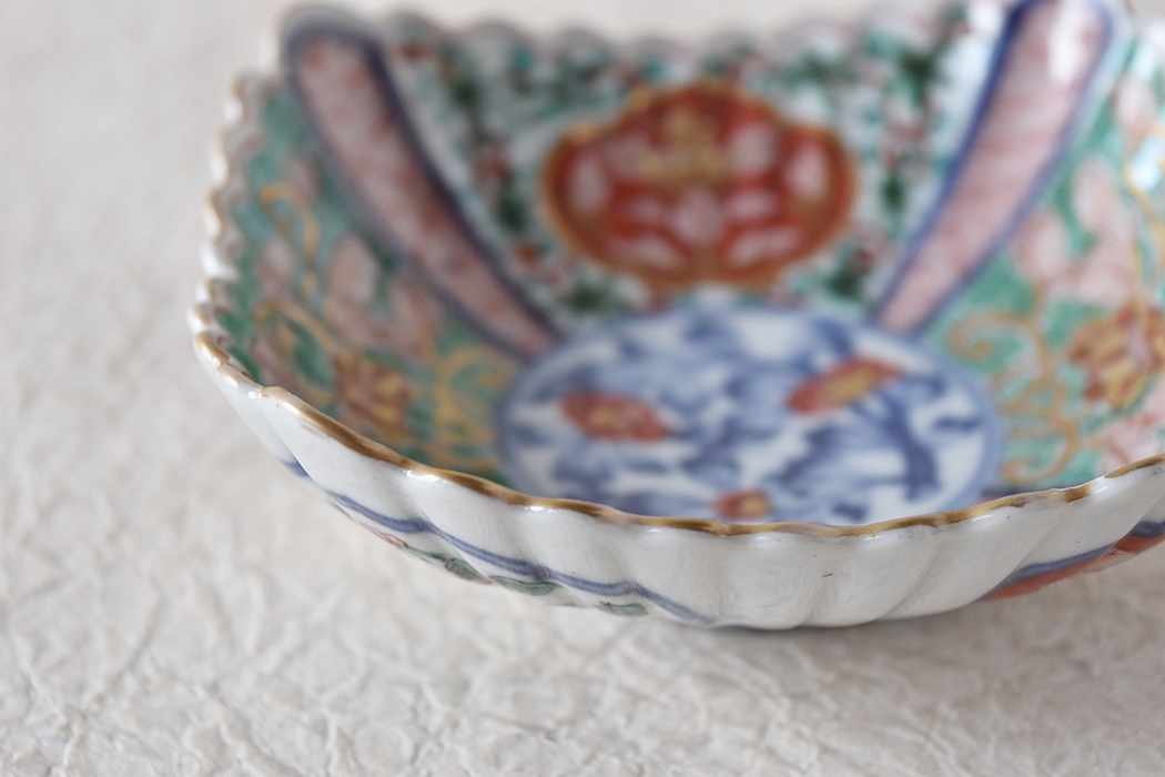 2418大明萬暦年製銘 伊万里 金襴手 菊に龍 岩に欄干図 八角皿 5客