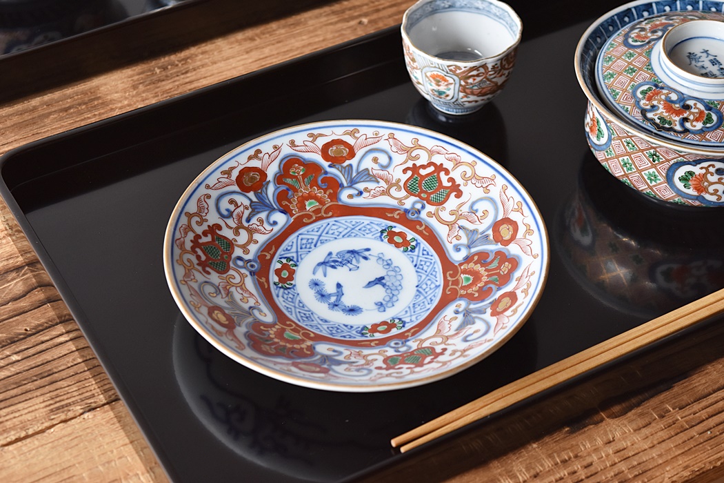 大幅値下げ!!)色絵染付有田焼万歴草花 華山 懐石茶道具 赤絵伊万里蓋