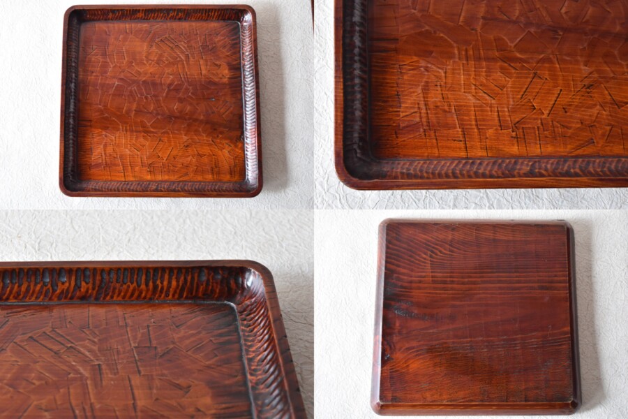 天然木製漆塗 讃岐彫 刳り貫き盆 会席膳 5客セット - 生活骨董と古布