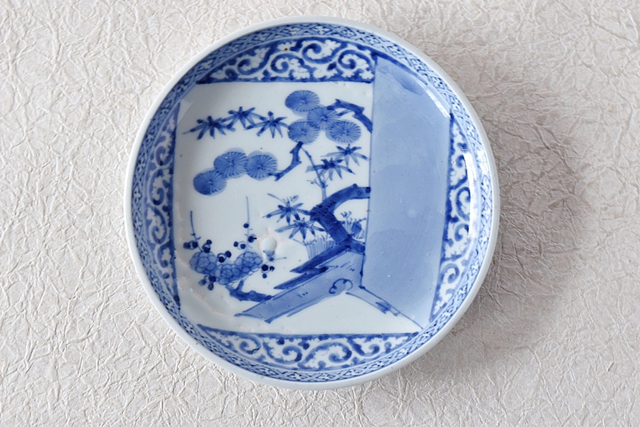 大聖寺伊万里 染錦 逆蛸に松竹梅 金唐草の図 変形向付 N1013AS-fbms