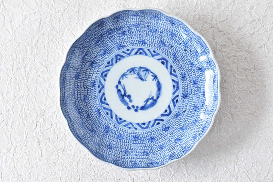 骨董 古伊万里 図変わり印判 ダッタン人 韃靼人 花唐草 7寸皿 1客