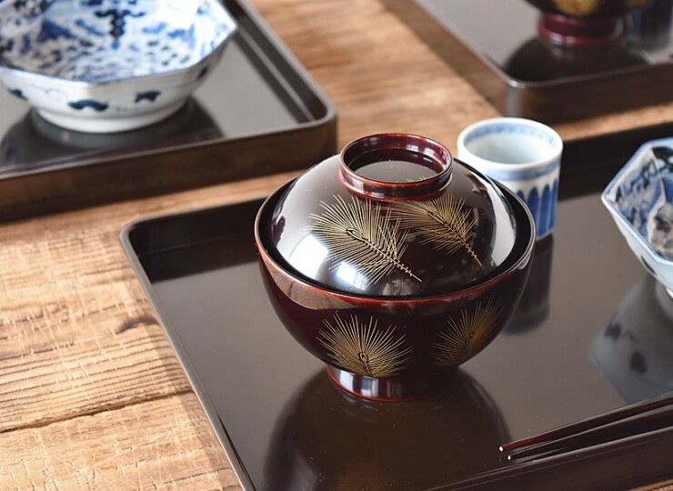 2230 輪島塗松鶴金蒔絵銚子2客