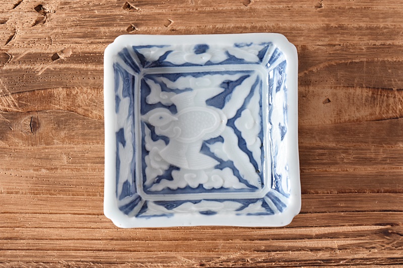 骨董 アンティーク 絵瀬戸 絵志野 鳳凰唐草文様 行燈皿 丸皿 石皿