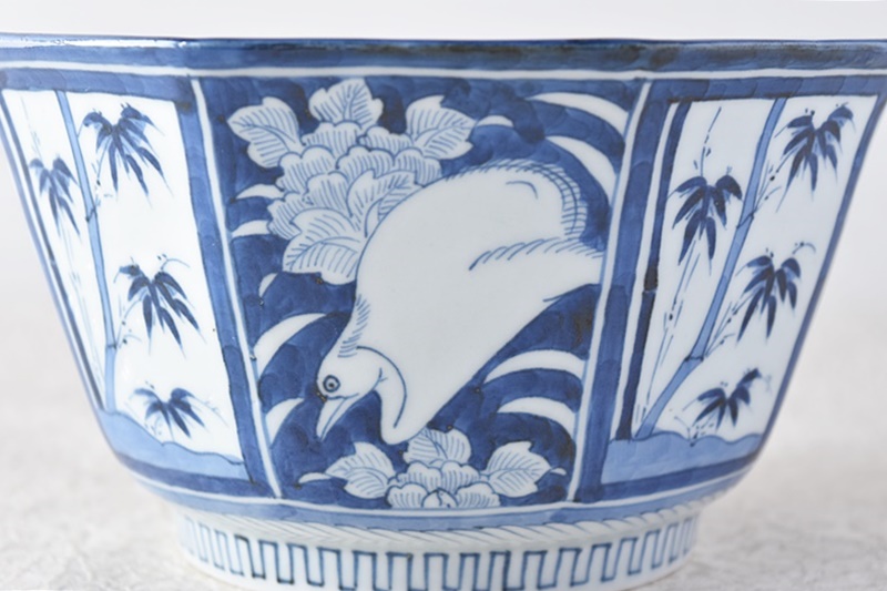 古伊万里 染付三つ鉢 山水風景文 手描き 明治骨董 古美術品