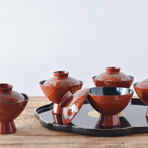 輪島塗 煮物椀 五客 のし蒔絵 共箱 漆塗 蓋付椀 口径14cm R1587 輪島塗