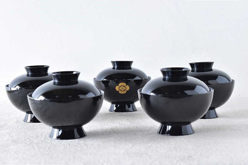 平安象彦 黒漆塗り 稲穂 金蒔絵 吸物椀 5客セット - 生活骨董と古布の