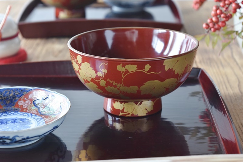 江戸時代 木製金蒔絵唐草文地 杯洗 盃洗 2個 漆器 時代物 骨董