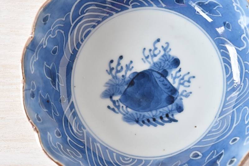 古伊万里 吹き墨 うさぎ文 七寸皿 初期伊万里染付吹墨鷺文