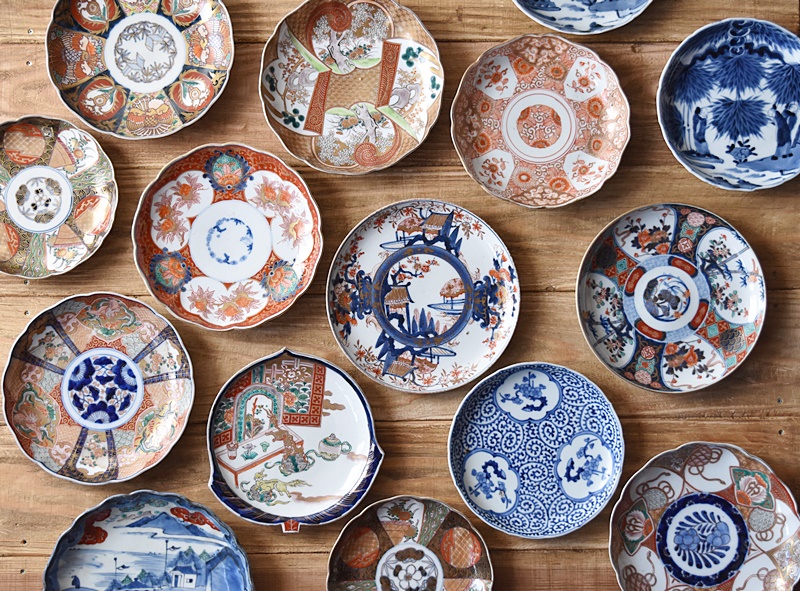 古伊万里 染付 竹林賢人図 輪花型 七寸皿 - 生活骨董と古布の