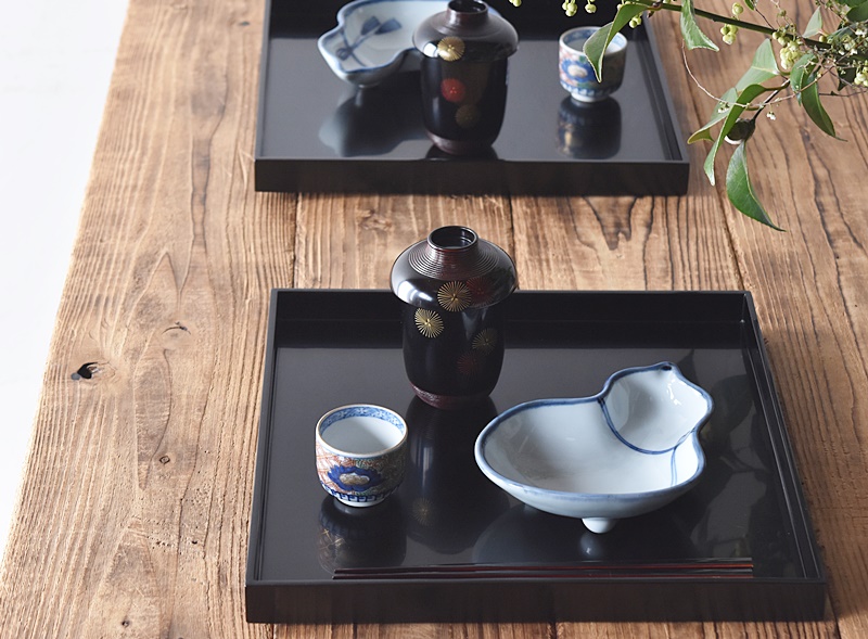 天然木製漆塗 輪島塗 真塗 折敷膳 懐石膳 5客セット 林漆器店 - 生活