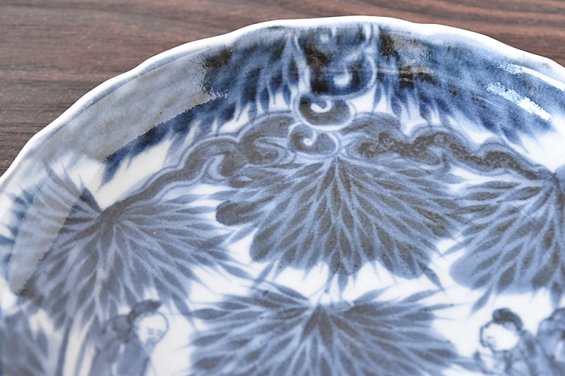 骨董 古伊万里 古染付 竹林 希少 雪輪紋 長皿 ペン皿 1客