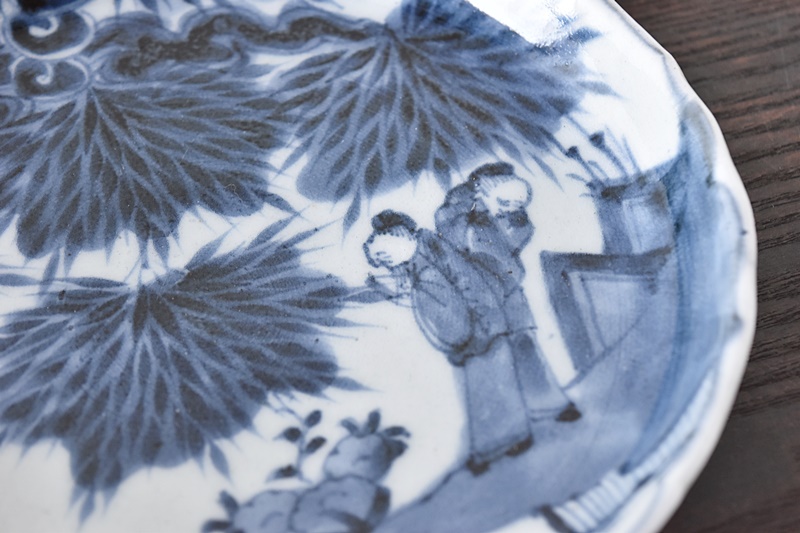 古伊万里 染付 竹林賢人図 輪花型 七寸皿 - 生活骨董と古布の