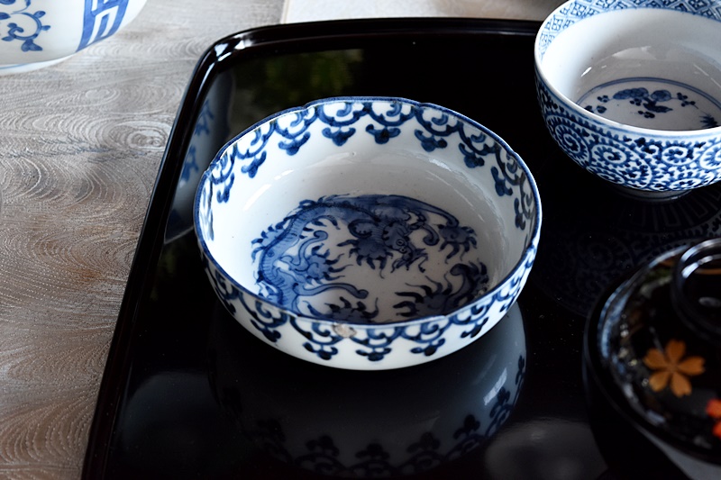 1700年代 江戸時代 古伊万里 染付花唐草風景図輪花皿 5