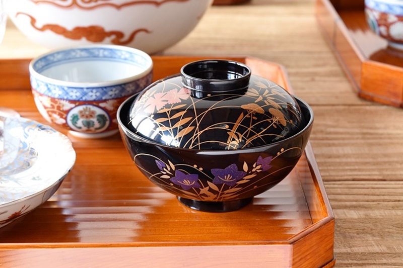 漆器輪島塗木製金蒔絵牡丹文沈金蓋付椀汁椀10客時代物