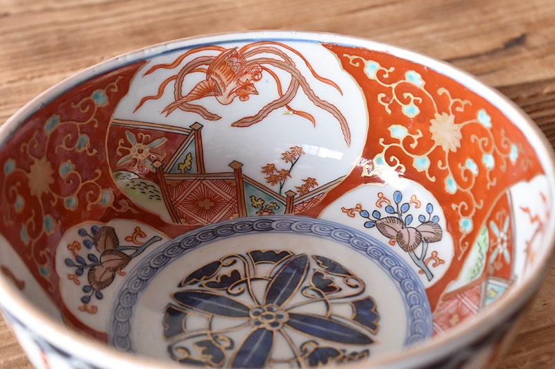 323 古伊万里色絵窓絵草花文様半筒猪口 江戸中期 323 古伊万里色絵窓絵