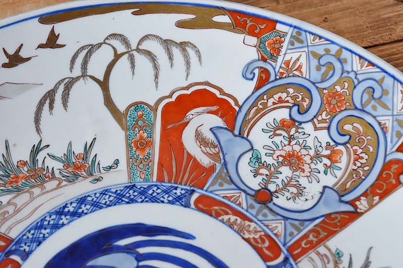 鉢 大鉢 色絵付け 赤絵 明治 大正 蛇の目 鳳凰 草文様 【公式通販】