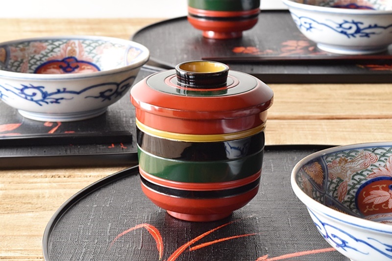 朱塗り蓋付き椀10客おわん塗椀漆器木椀