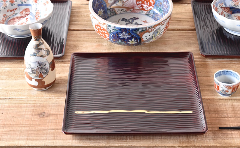 未使用輪島塗 前田松斎作 布目 卓上膳 5客 半月膳⁄懐石膳⁄会席膳 漆器