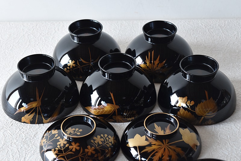 輪島塗木製 お椀 吸物椀 本金 骨董 時代蒔絵 5脚G53 Amazon.co.jp: