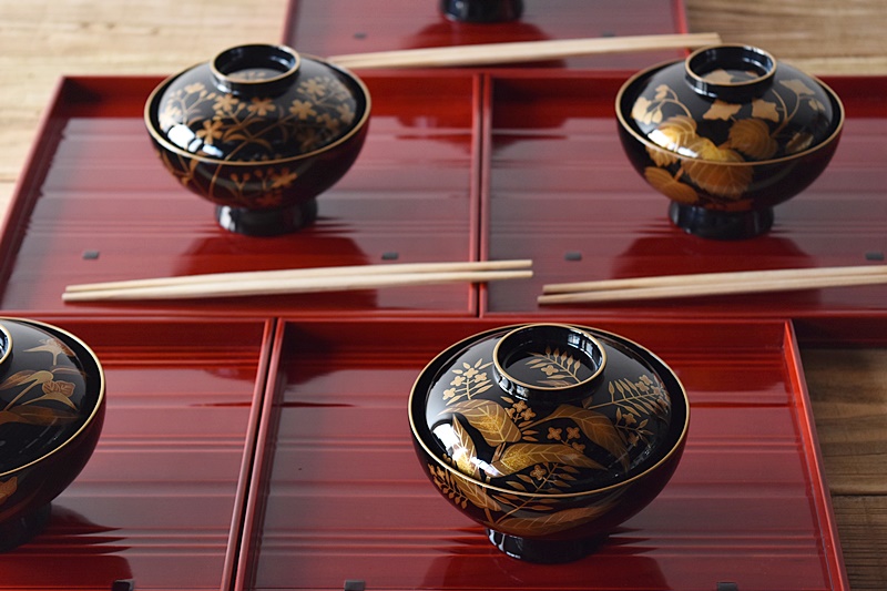 輪島塗 五島屋謹製 吸物椀 五客 うるし塗 天然木 蒔絵 創作漆器 五島屋