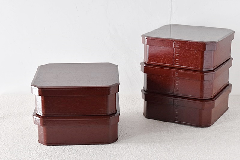 ほぼ未使用 懐石道具 木製古代朱塗 大徳寺 縁高重箱 十客揃 刻印有 共