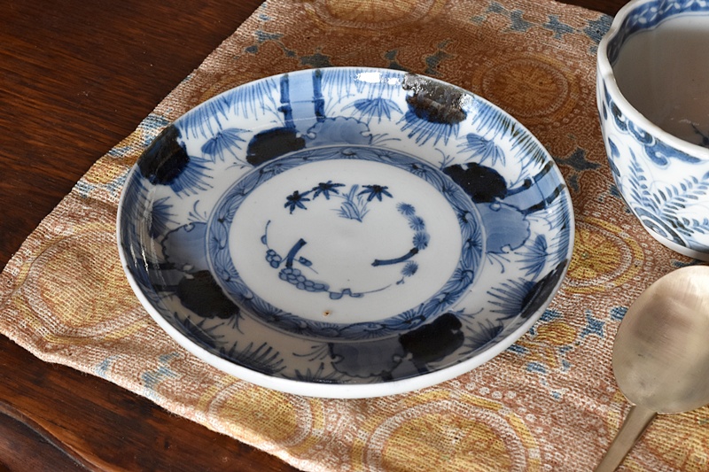 古伊万里 染付 竹に降る雪 太明年製文 五寸皿 - 生活骨董と古布の