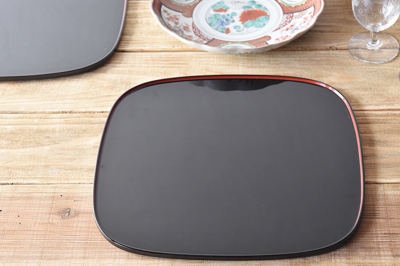 天然木製漆塗 胴張内朱塗 隅丸折敷膳 5枚セット アソベ光石謹製 - 生活