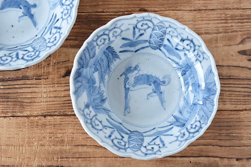 古伊万里 麒麟鳳凰文様錦三ツ鉢 古美術 古道具 骨董品 古伊万里 麒麟