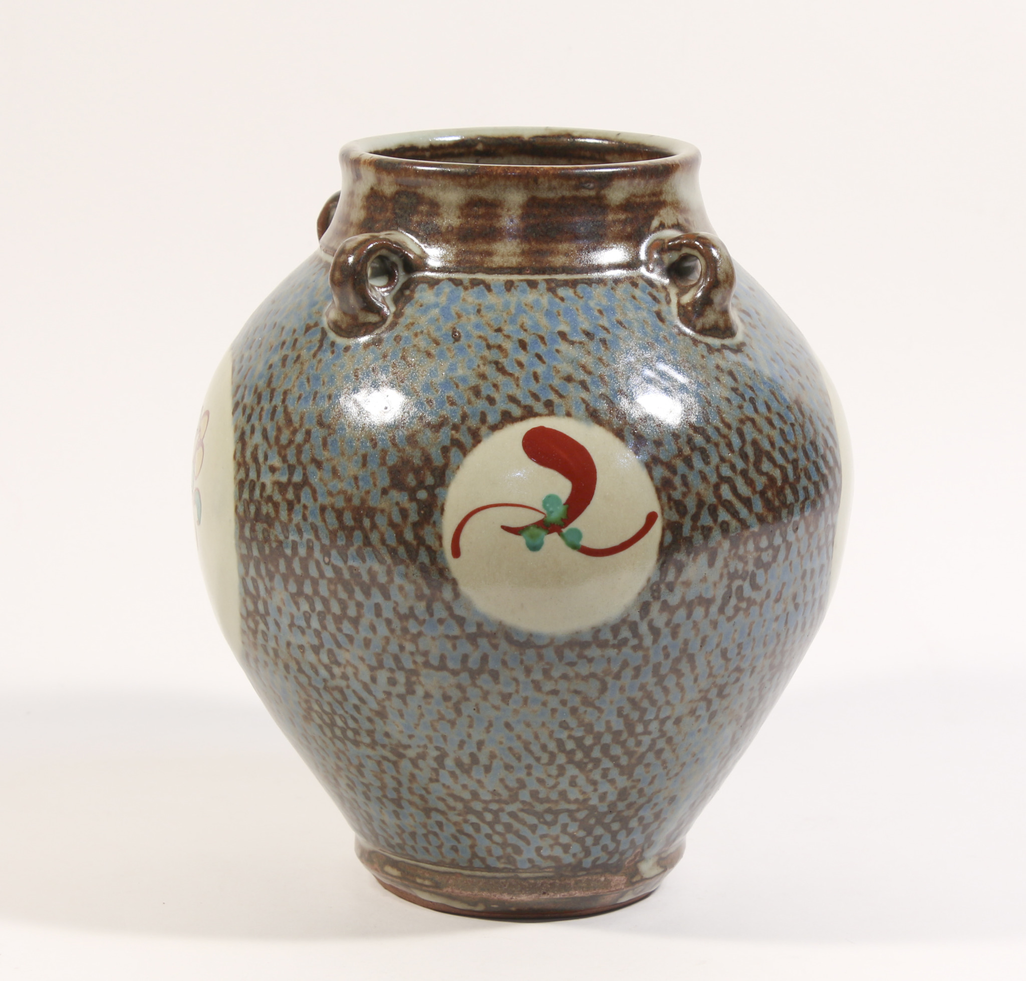 島岡達三作 象嵌赤絵草花文壺 - 古好屋