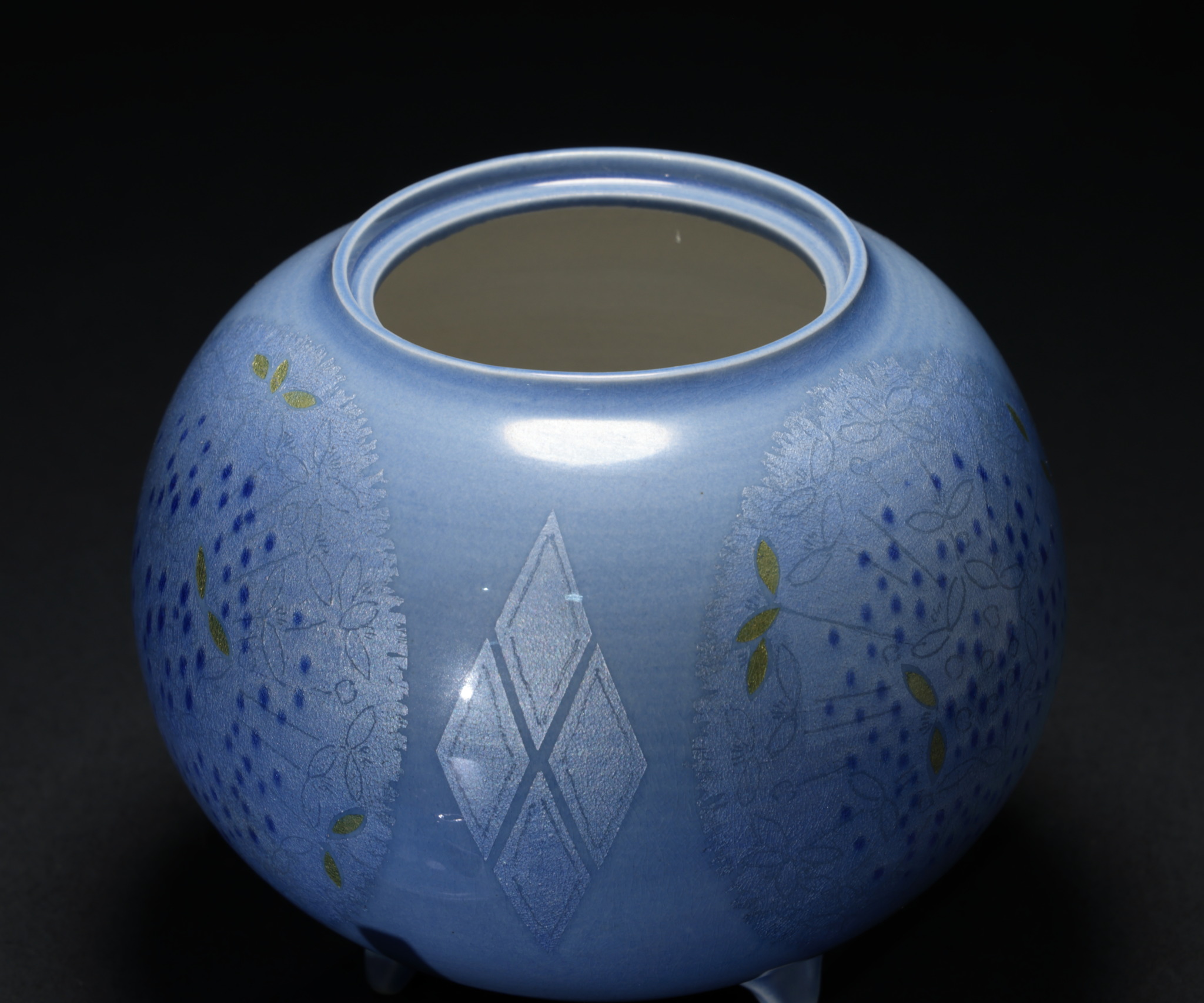 中田一於 淡青釉裏銀彩 香炉 管理N27 九谷焼 日本工芸会正会員 茶道具