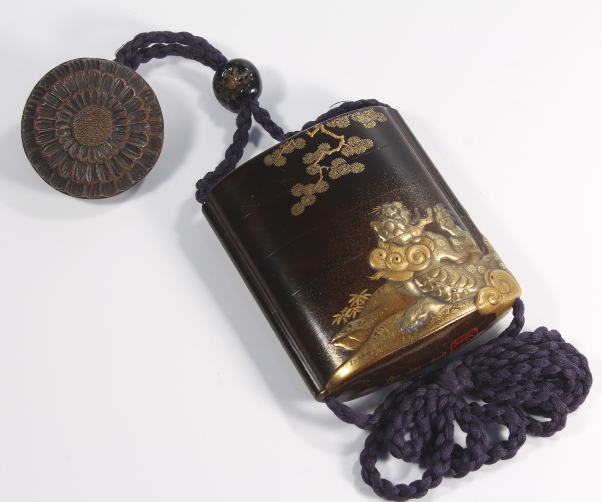 骨董火鉢 蒔絵獅子に牡丹模様（直径48センチ、高さ32センチ） 【公式通販】