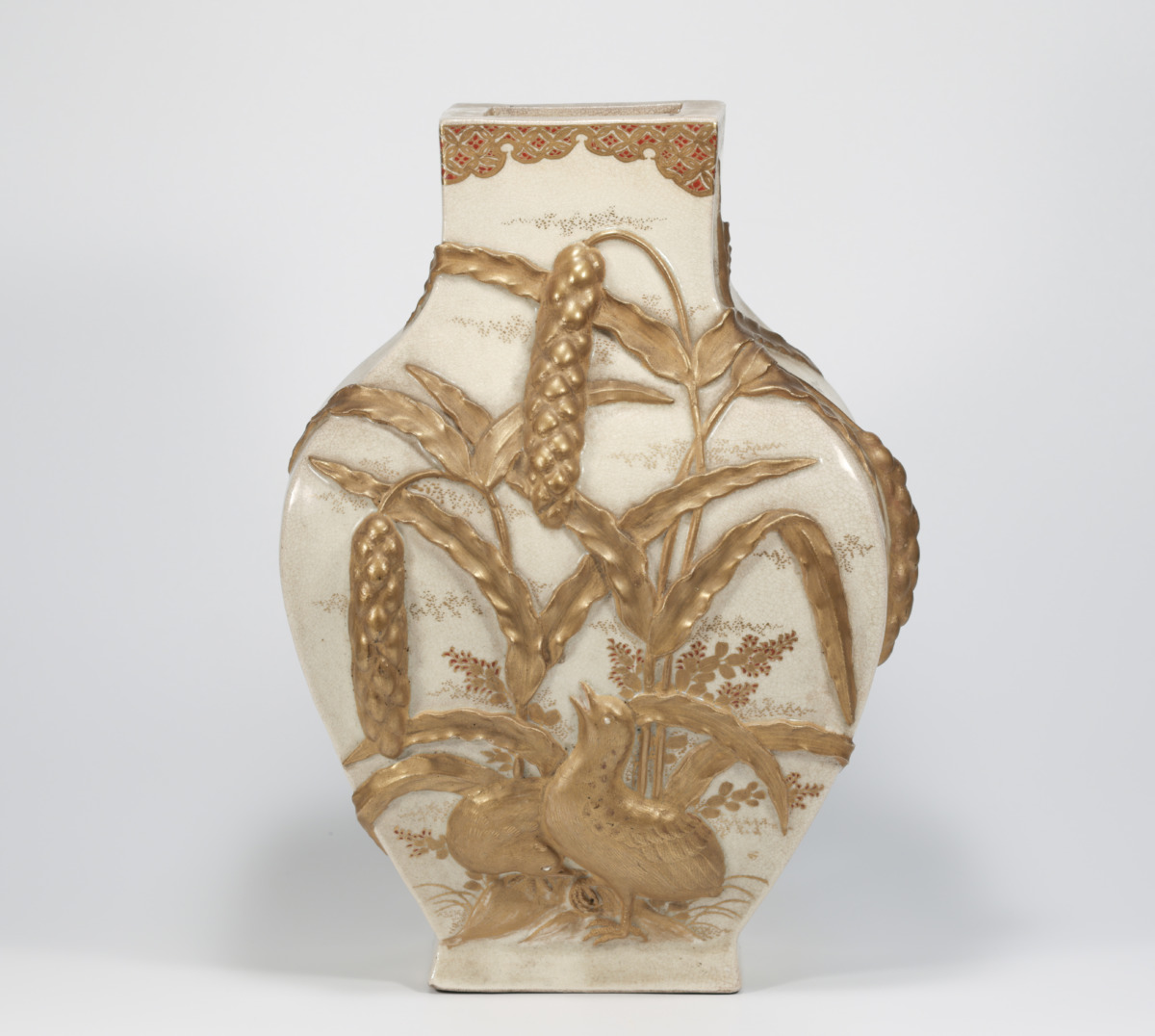 阿漕焼 大花瓶 鳥の図盛り絵