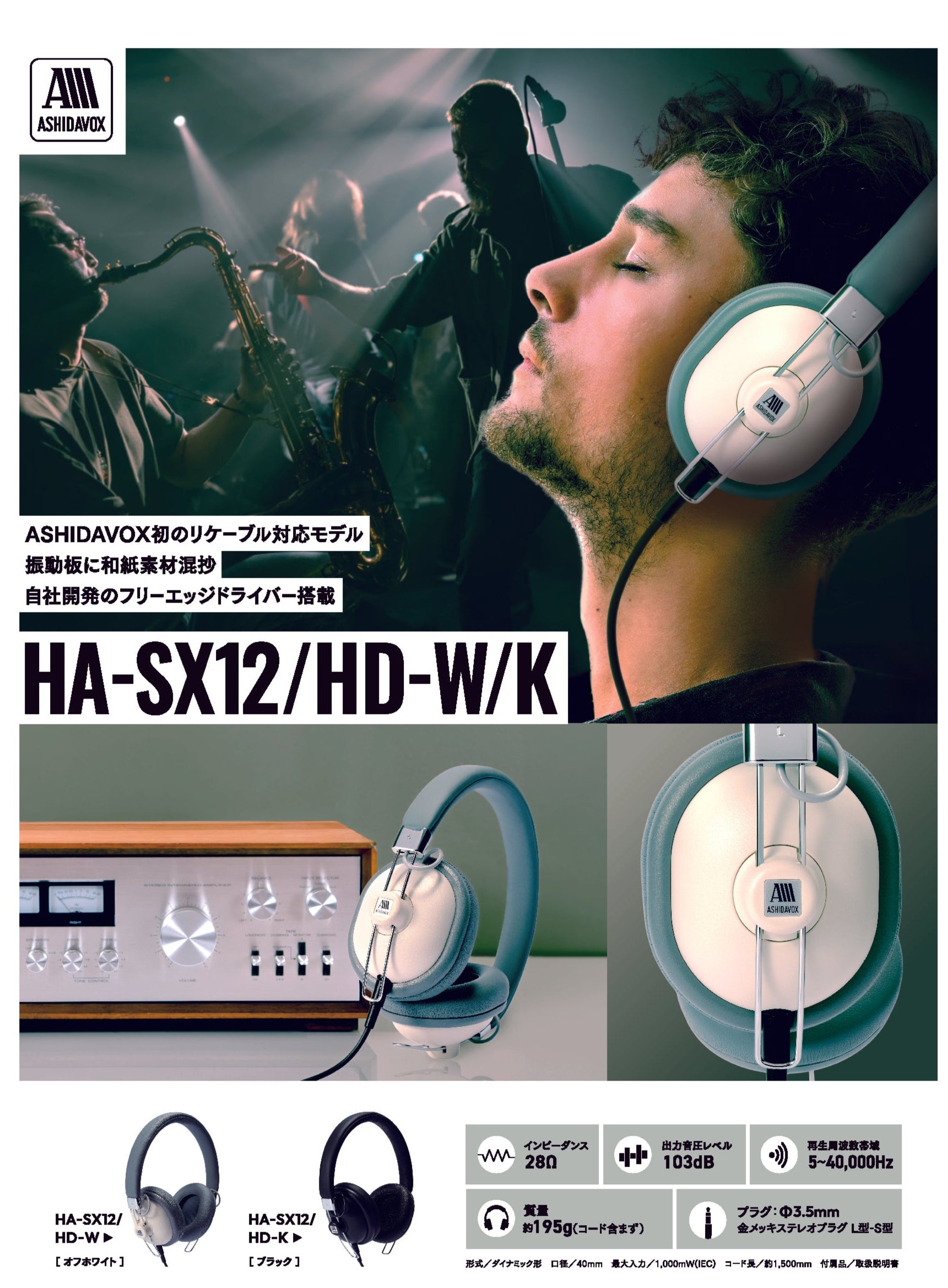 HA-SX12/HD-W/K (Off-White/Black) Music Headphones <Over-Ear