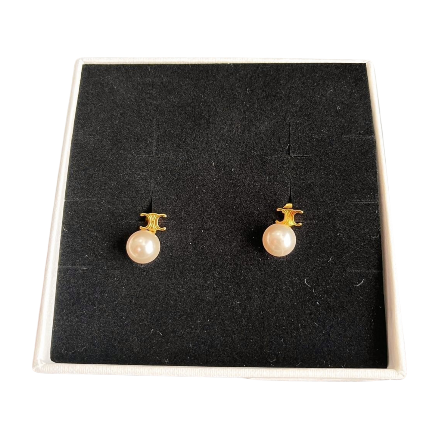 CELINE トリオンフ パールイヤリング / ゴールドフィニッシュ ブラス