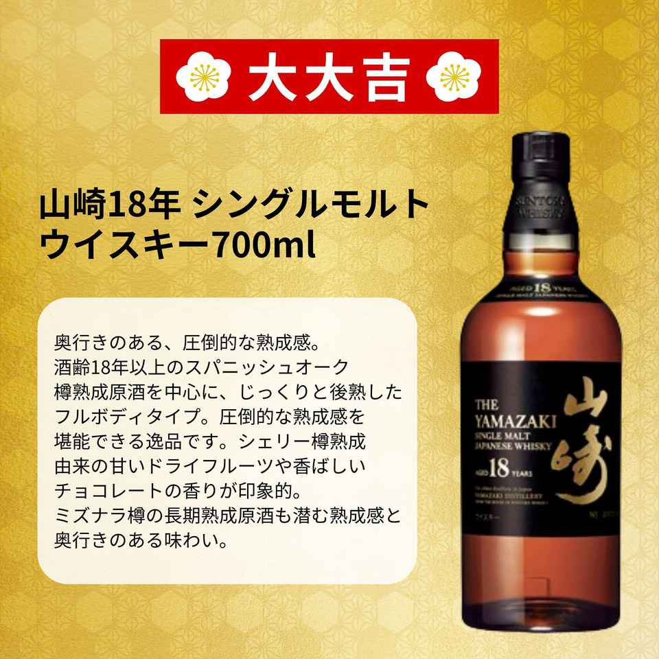 ウイスキー「竹鶴25年」や「山崎18年」が当たるかもしれない「新春み