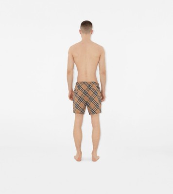 Check Swim Shorts in Sand - Men, Nylon | Burberry® Official