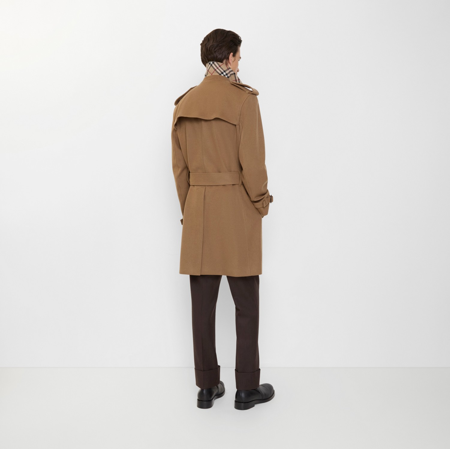 ミッドレングス カシミア トレンチコート (キャメル) - メンズ, ピュア