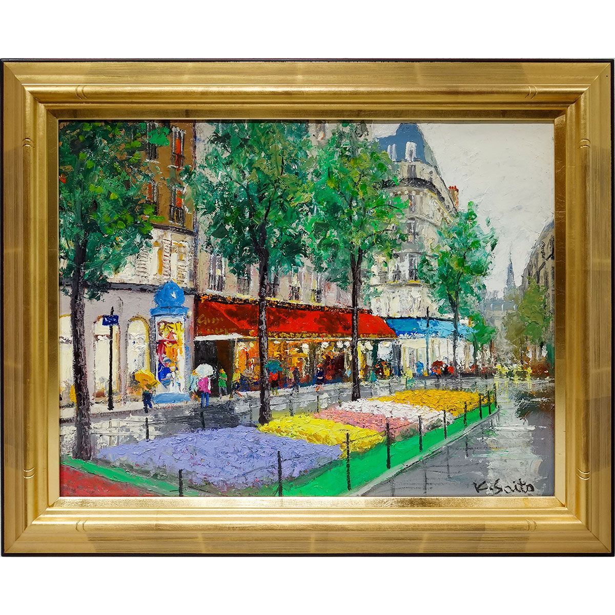 絵画427 油絵/街の風景/パリ/市場/F10号 絵画427 油絵/街の風景/