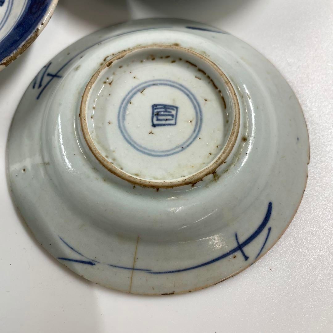 中国清朝時代 新渡青花皿6枚 木箱付 直径11.3㎝ 東Y6-1218④ 中国清朝