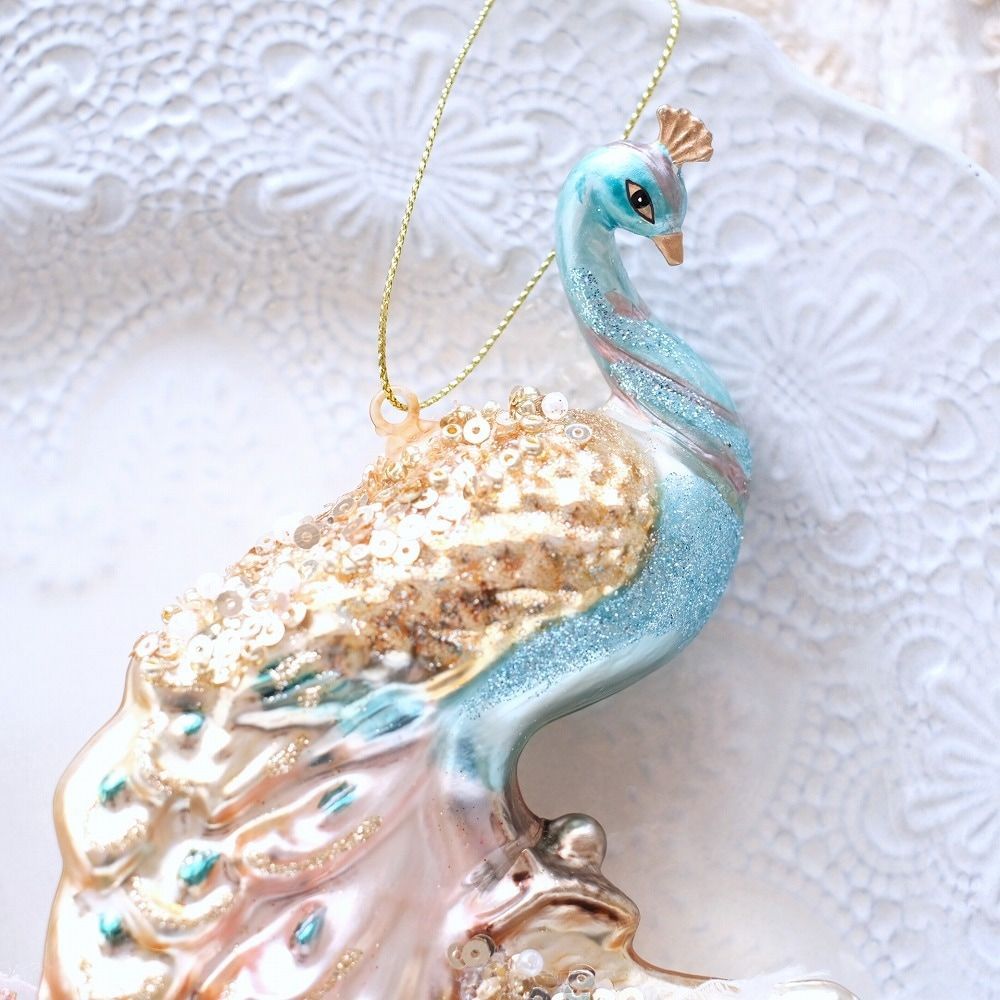 インテリア 孔雀 ガラス 置物 縁起物 クジャク ガラス細工 クリスタル