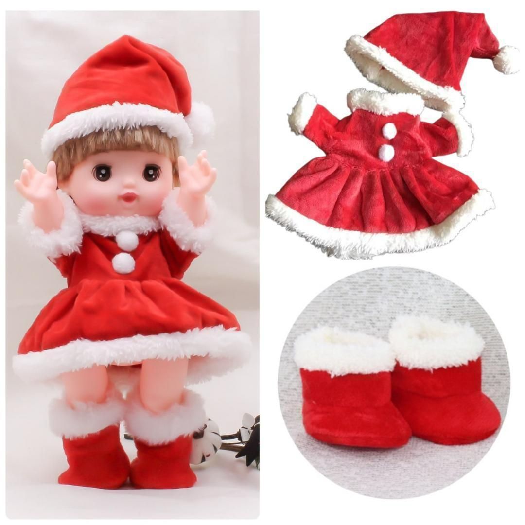 メルちゃん服 ソランちゃん服 クリスマス サンタ服 ブーツ付き 3点