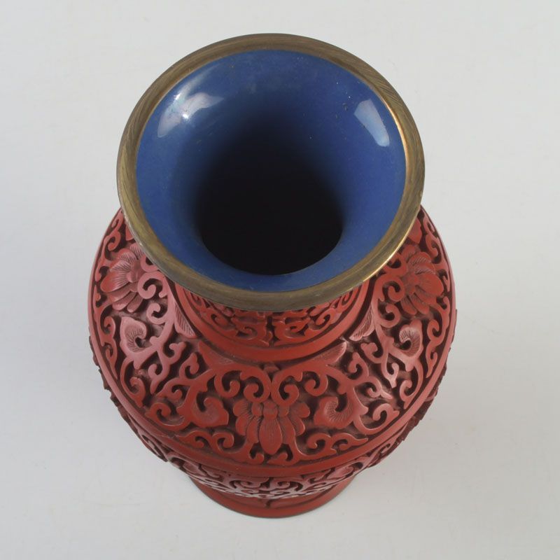 中国 剔紅 堆朱 売れ筋 内七宝 花文瓶 V S112