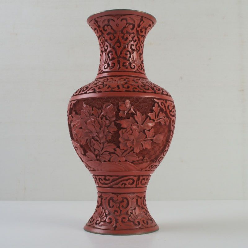 中国 剔紅 堆朱 売れ筋 内七宝 花文瓶 V S112