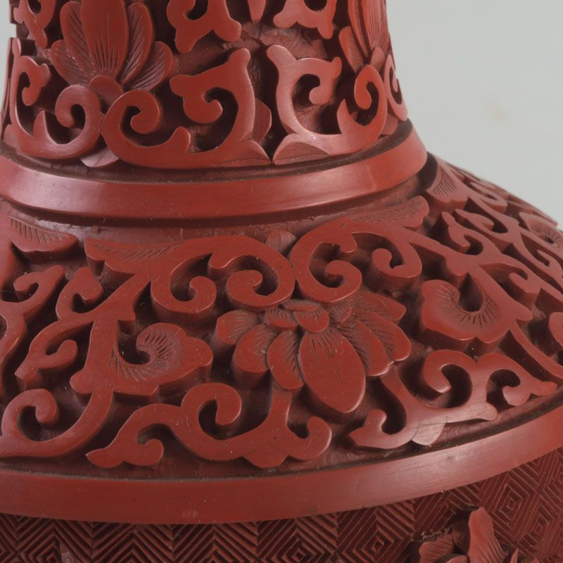 中国 剔紅 堆朱 売れ筋 内七宝 花文瓶 V S112