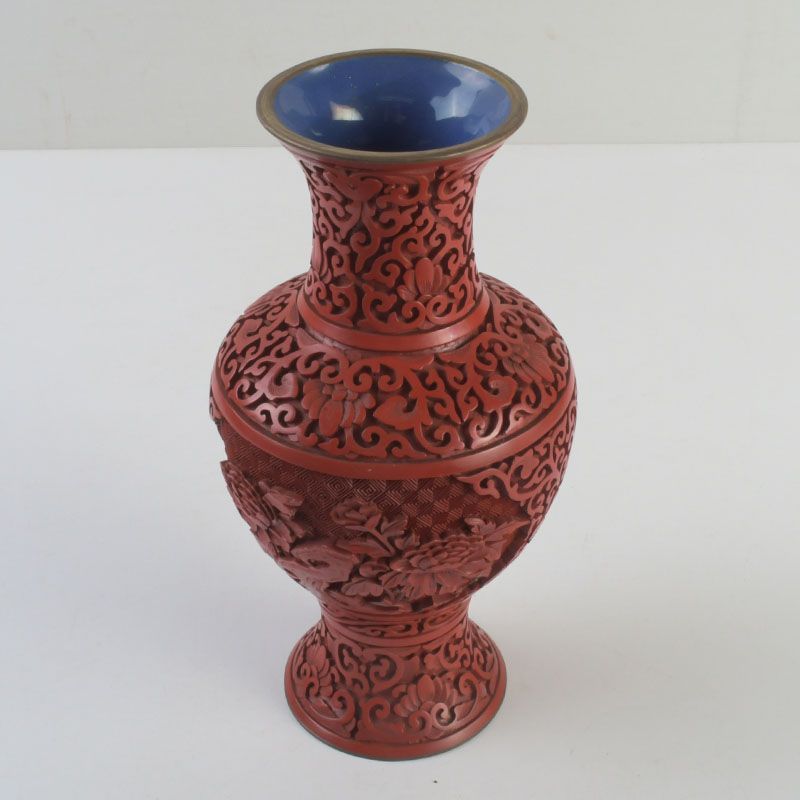 中国 剔紅 堆朱 売れ筋 内七宝 花文瓶 V S112