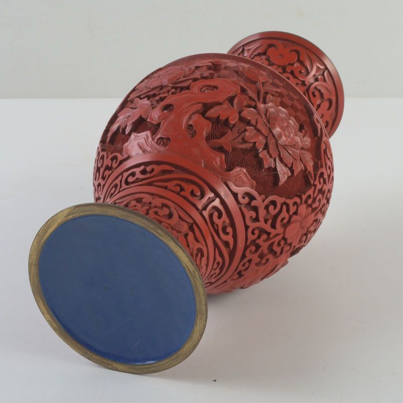 中国 剔紅 堆朱 売れ筋 内七宝 花文瓶 V S112