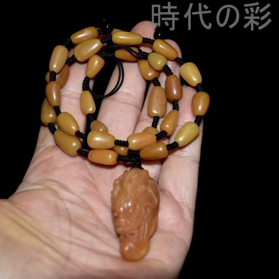 中国古美術 精品 寿山田黄石 ネックレス 原石雕刻 天然無裂 造形独特佩